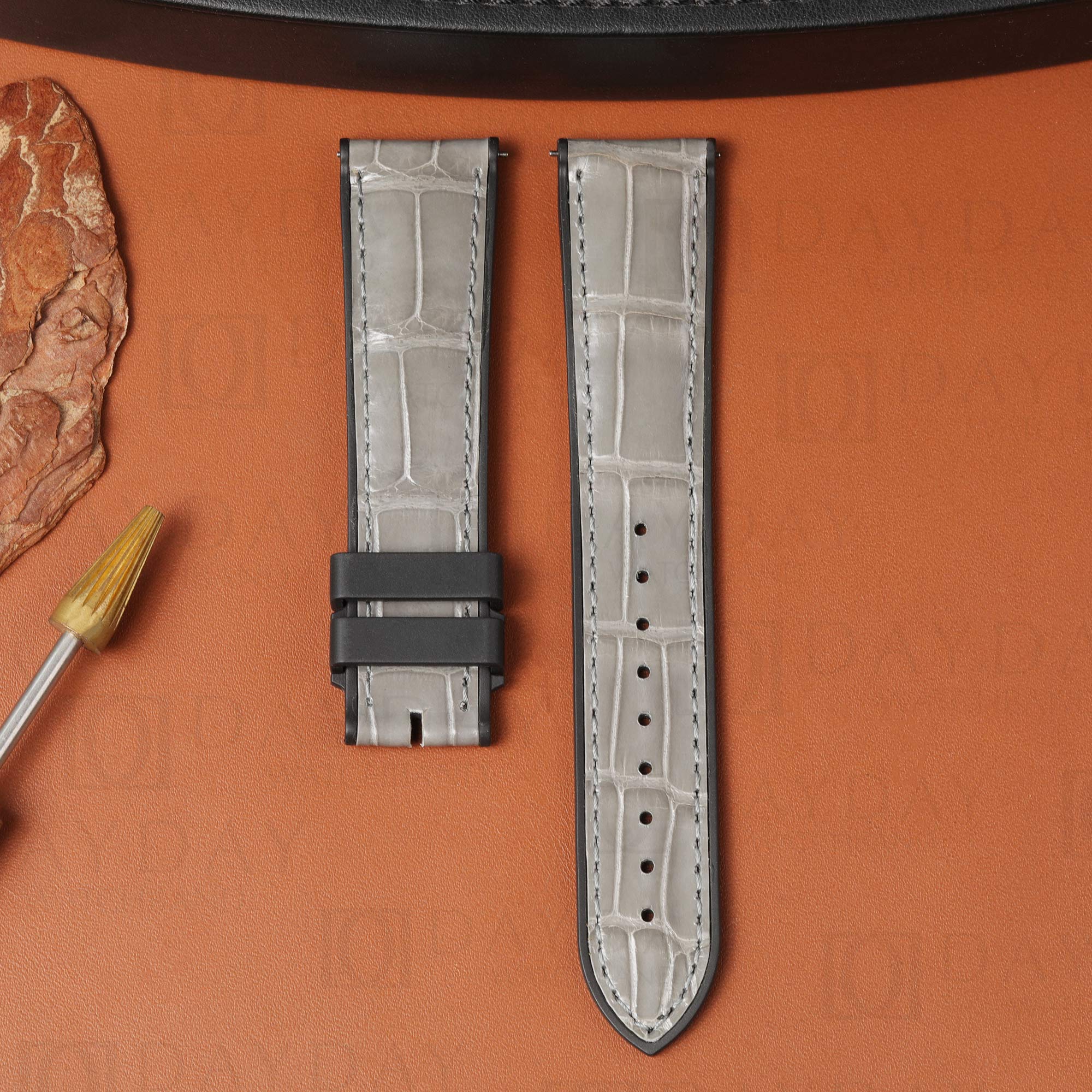Custom Crocodile Leather Strap with Rubber Lining for 20mm, 21mm, 22mm 1 Custom 20mm Crocodile leather strap with rubber lining