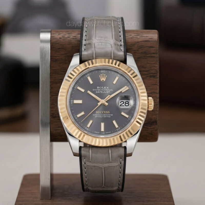 Custom crocodile-leather-strap-with-rubber-lining-for-rolex-20mm, 21mm, 22mm