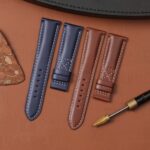 Leather strap for Patek Philippe – handmade calfskin navy blue and brown watch band with Calatrava cross-stitch