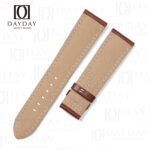 Full view of brown calfskin leather watch band for Patek 5524G showing exterior and beige lining side by side on white background