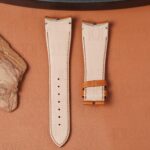 Back side of brown cowhide watch strap for Roger Dubuis Excalibur with beige leather lining