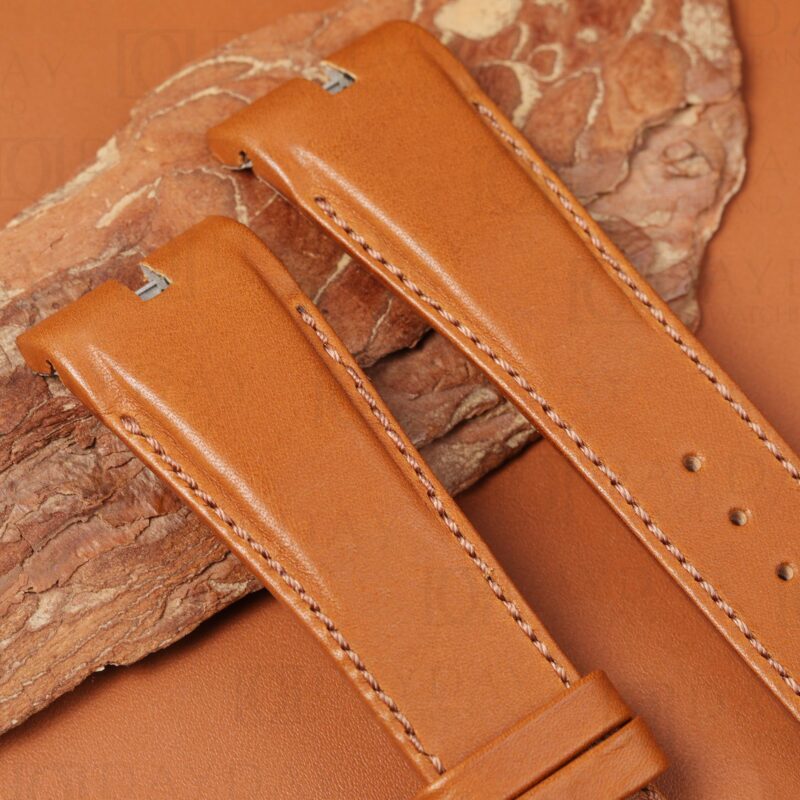 Brown cowhide watch strap for Roger Dubuis Excalibur with curved lug ends