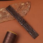 Python leather watch strap with handmade stitching thread