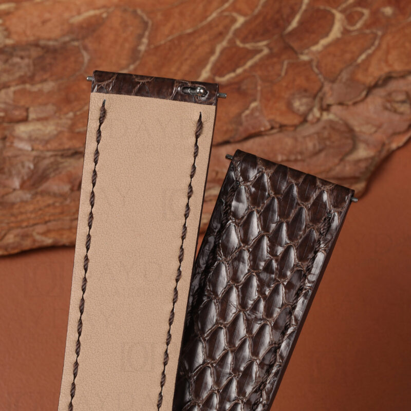 Python leather watch strap showing front and back sides