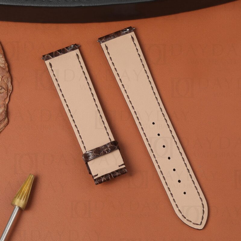 Python skin watch strap beige Italian calfskin lining