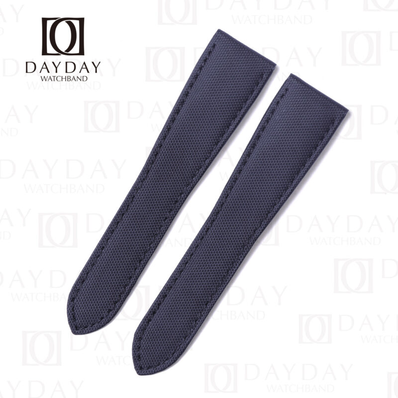 Navy blue sail canvas watch strap for Cartier Calibre de Cartier, high-density nylon weave with matching blue stitching