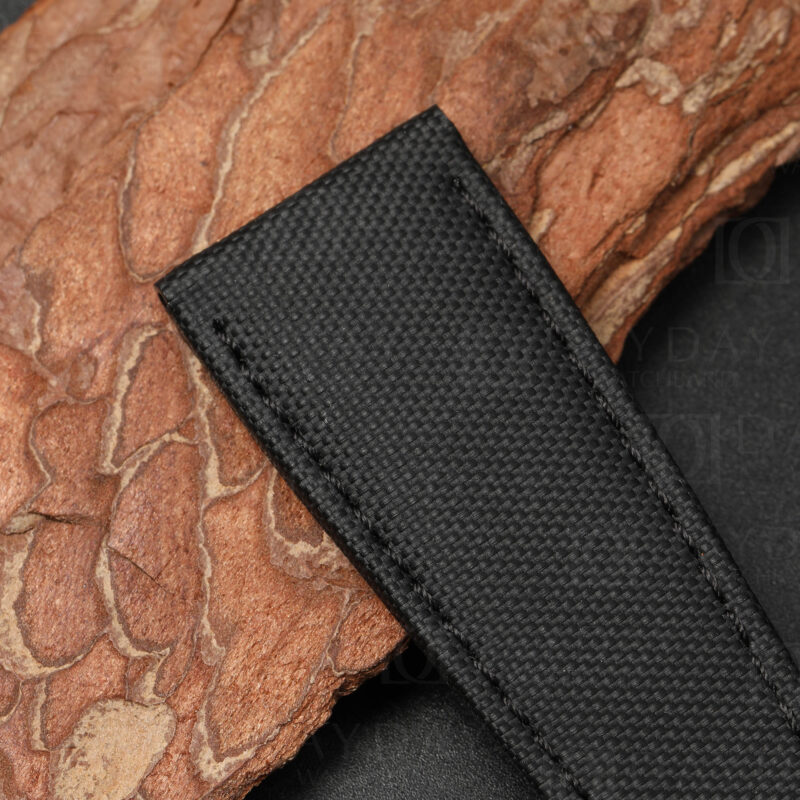 Close-up of high-density nylon weave texture on sailcloth strap for Cartier Calibre, showing structured surface pattern