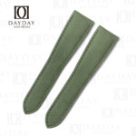 Olive green sailcloth watch band for Calibre de Cartier, showing woven nylon exterior and tapered profile