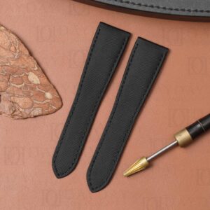 Black sailcloth watch strap for Cartier Calibre de Cartier, handmade with waterproof calfskin lining