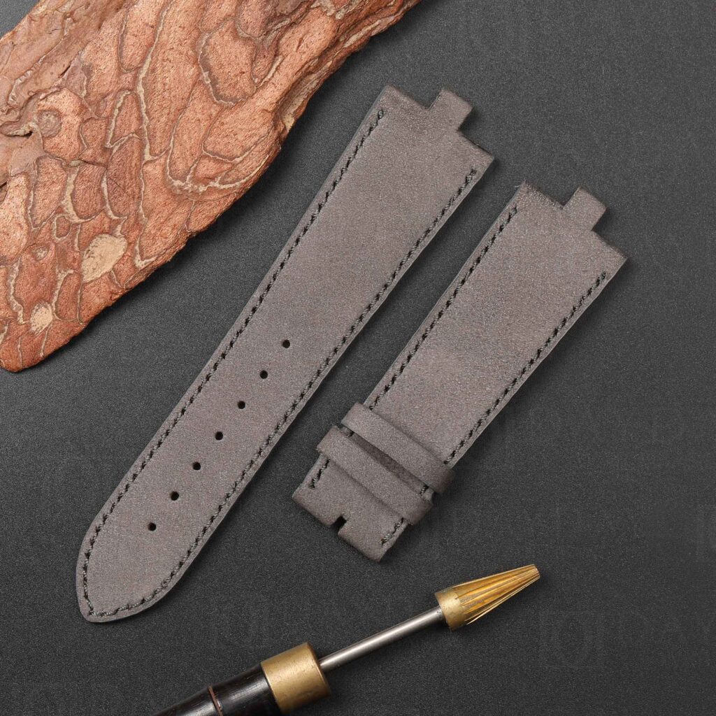 Custom Nubuck Leather Strap for Vacheron Constantin Overseas 42mm 12 Grey nubuck suede-like strap for Vacheron Constantin Overseas full view with matching grey stitching