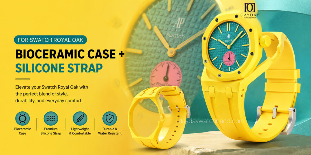 Bioceramic-Case-and-Silicone-Strap-for-for-Swatch-Royal-Oak-yellow