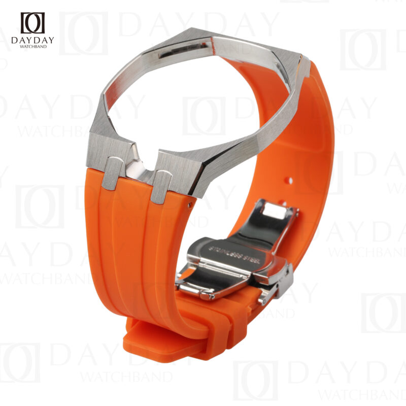 Strap-for-Swatch-Audemars-Piguet-316L-Stainless-Steel-Case-Silicone-Band-Mod-Kit-orange-2