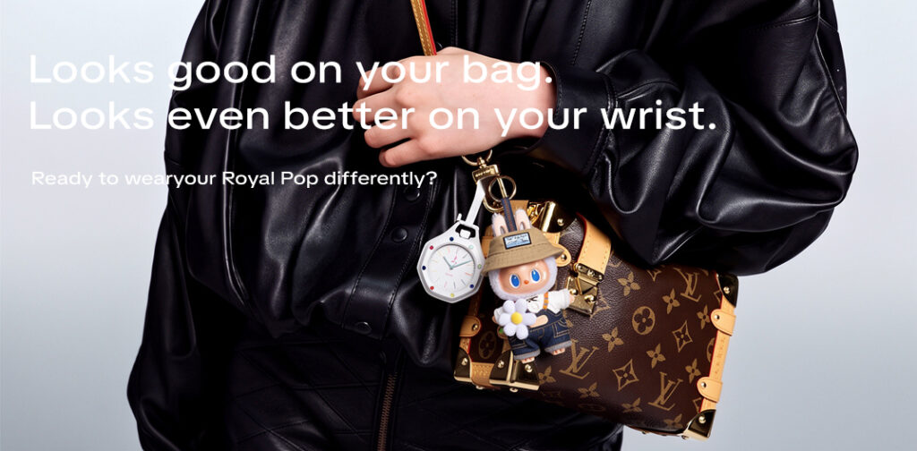 The-AP-Swatch-hanging-on-the-bag-before-switched-to-the-case-strap-for-swatch-royal-oak-Mod-Kit