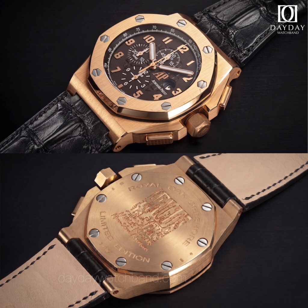 Bespoke Alligator Strap for Audemars Piguet Royal Oak Offshore 26158OR.OO.A801CR.01 — Handmade Belly-Handmade Belly Leather Double Ridge Padded Replacement Band