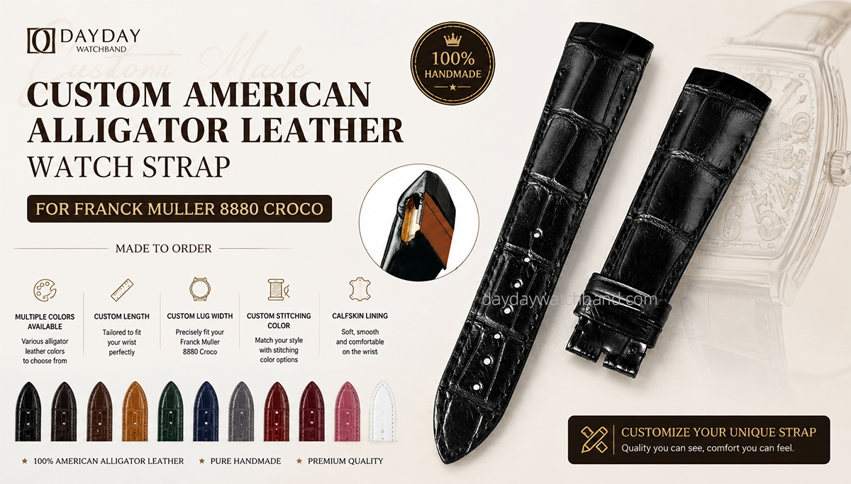 Custom American Alligator Strap for Franck Muller 8880 Croco (Multiple Colors) 1 Custom alligator strap for franck muller