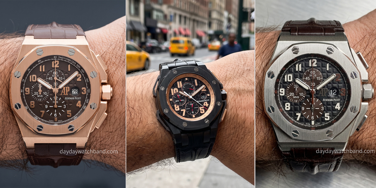 Custom Audemars Piguet Royal Oak Offshore leather strap on wrist