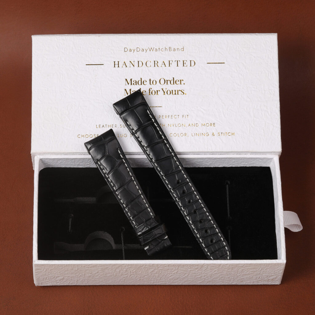 Custom Alligator Replacement Watch Bands for Glashütte Original Senator (Multiple Colors) 7 Custom alligator leather watch bands for Glashütte Original Senator Karree Packaging