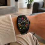 Custom black croco leather watch strap for Franck Muller 8880 Croco on wrist