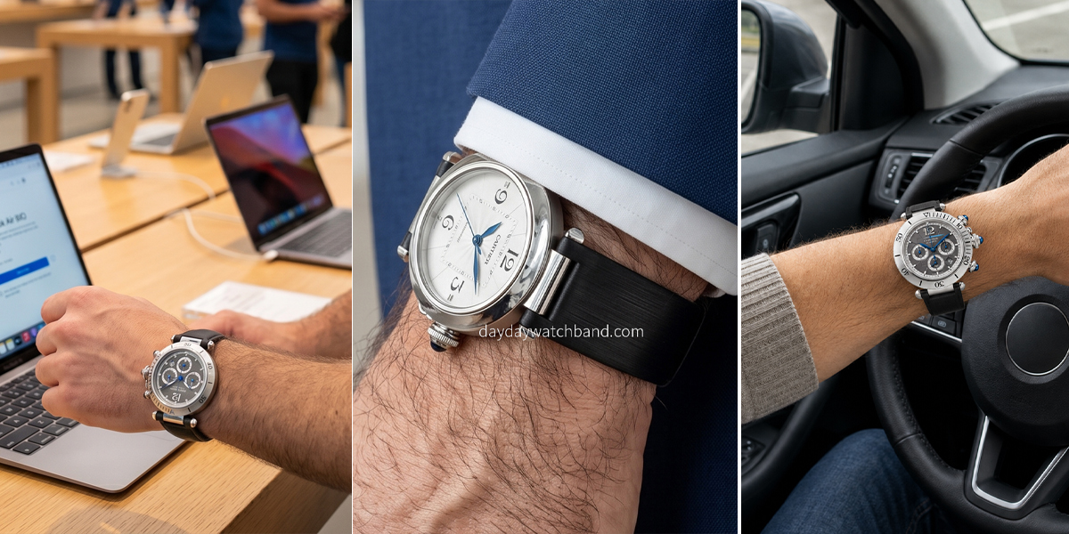 Custom Quick Release Cartier Pasha Watch Strap On Wrist