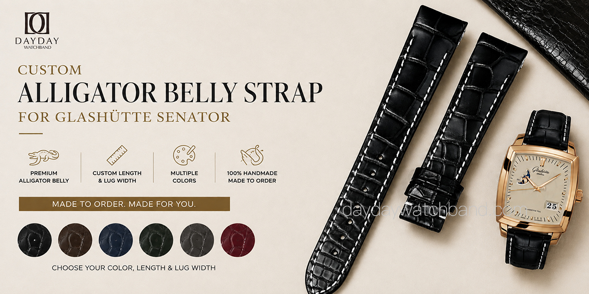 Custom Alligator Replacement Watch Bands for Glashütte Original Senator (Multiple Colors) 1 custom-replacement-watch-bands-for-glashutte-original-Senator-Karree