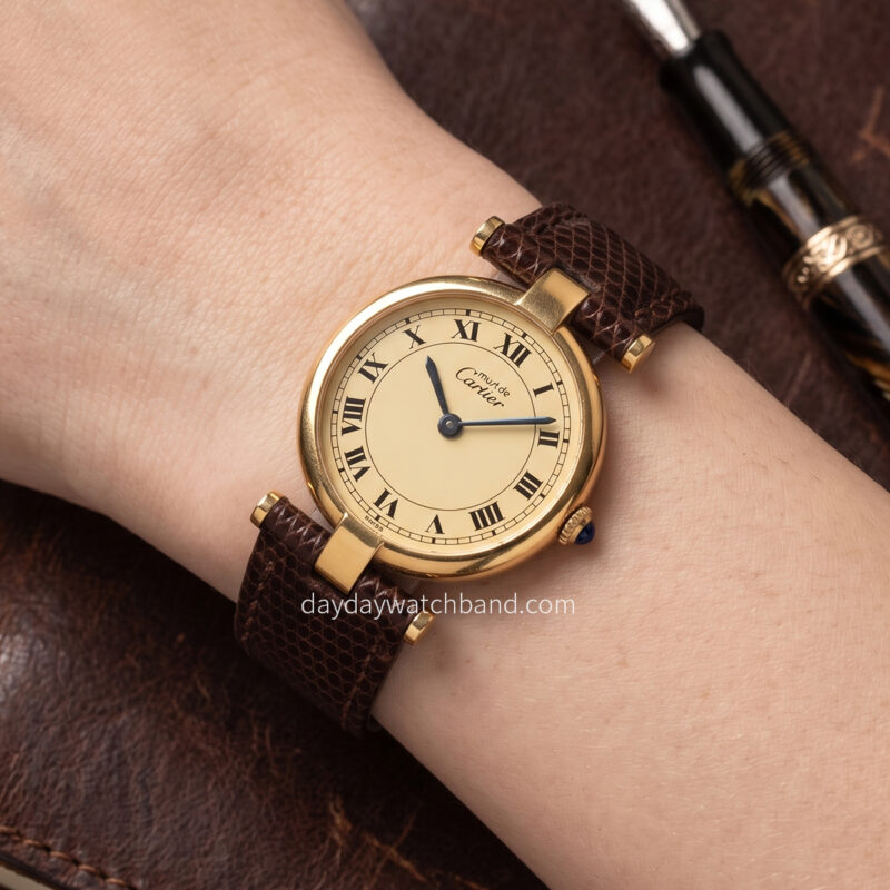 custom-vintage-cartier-watch-leather-strap-on-wrist
