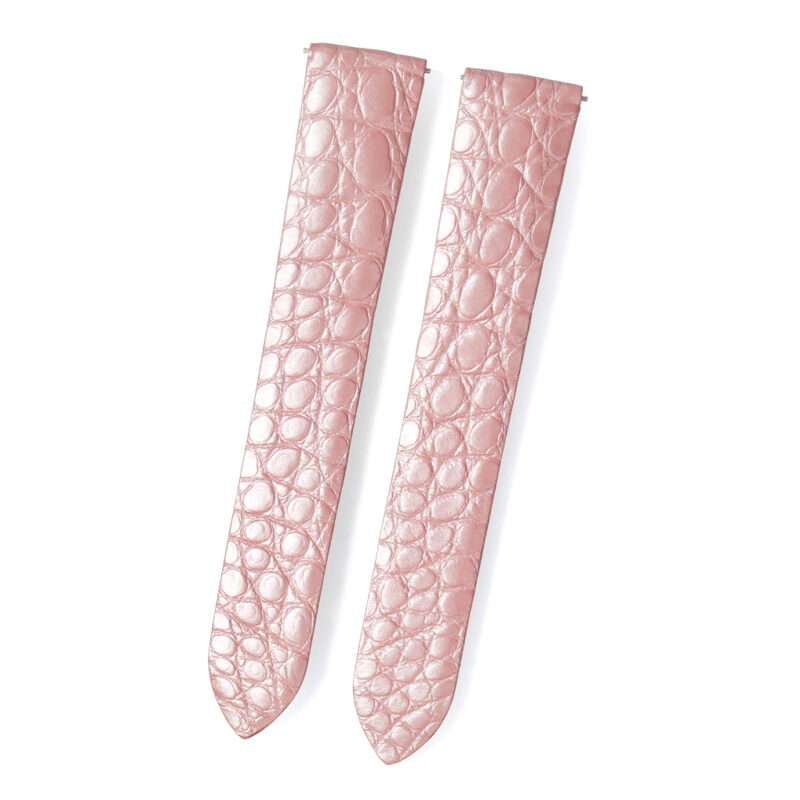 Alligator round-scale leather strap for Cartier Tank & Ronde Solo double-folded – Pink 17.5mm