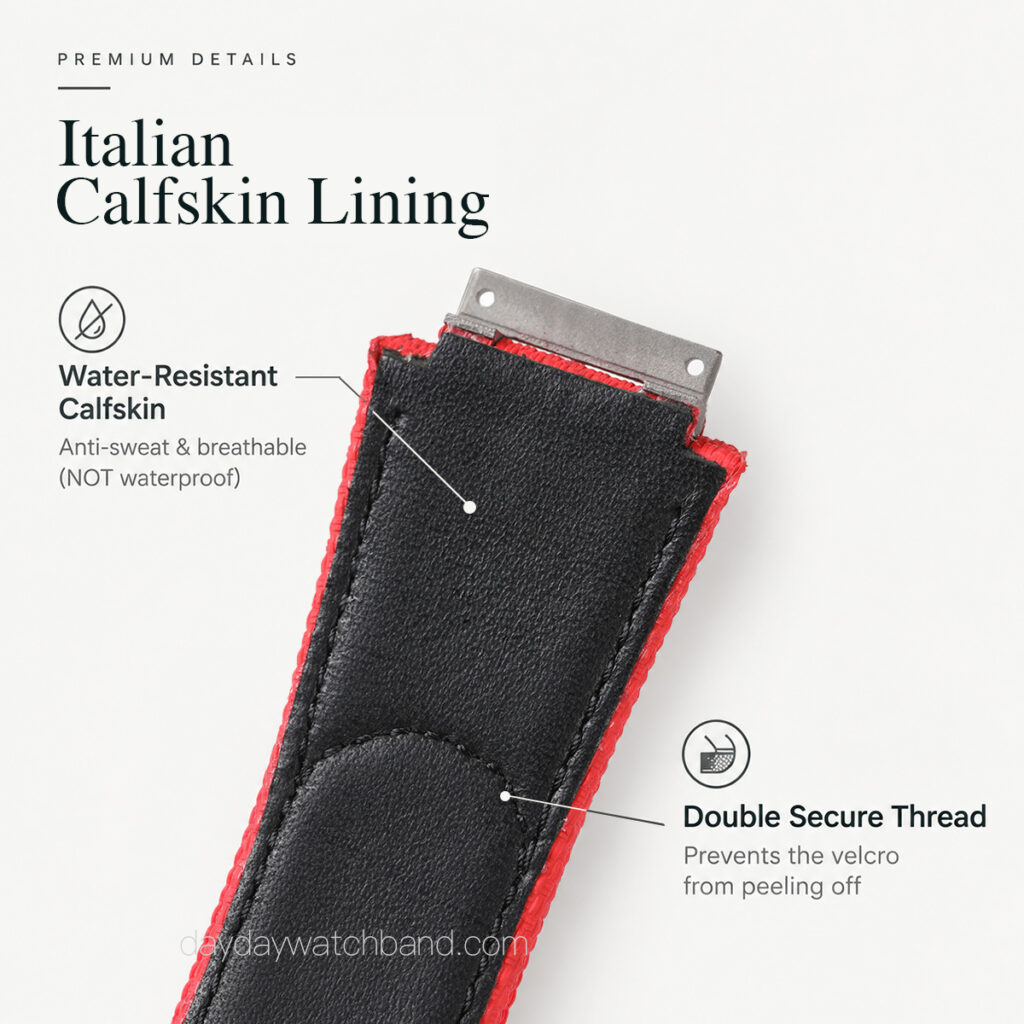 Custom Rubber Strap for Richard Mille with Hook-and-Loop Closure (Multiple Colors) 7 Custom watch band for Richard Mille with Italian Calfskin Leather Lining