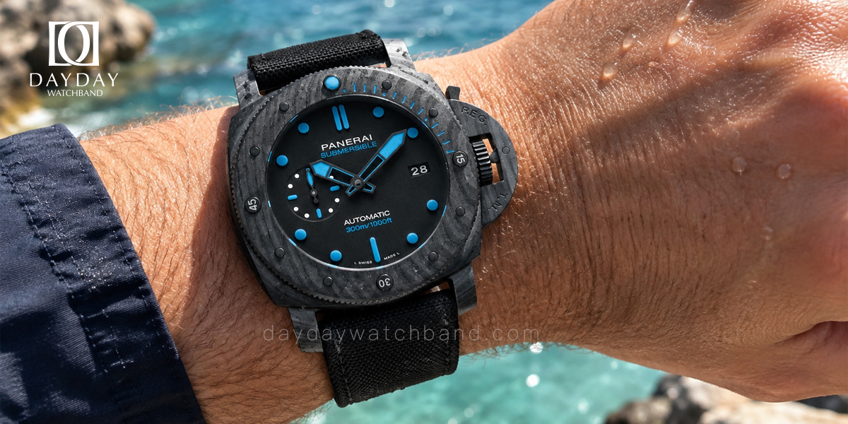 Custom watch band replacement for Panerai on wrist