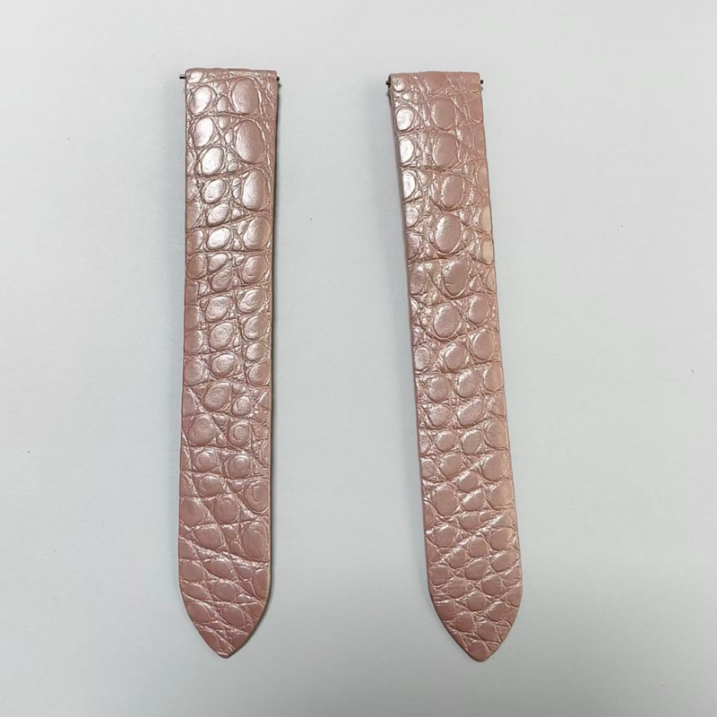 In Stock - Alligator round-scale leather strap double-folded for Cartier Tank & Ronde Solo-Pink 17.5mm
