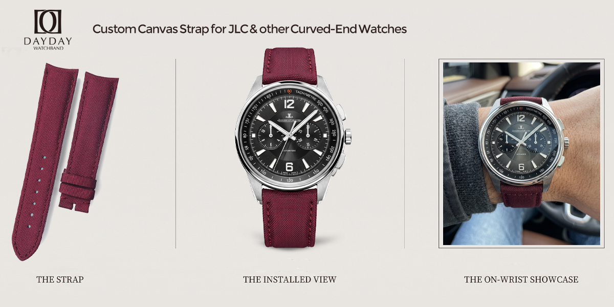Custom Canvas Strap for JLC & other Curved-End Watches 2 Custom curved end sailcloth watch strap for Jaeger-Lecoultre, Patek Philippe and more watches