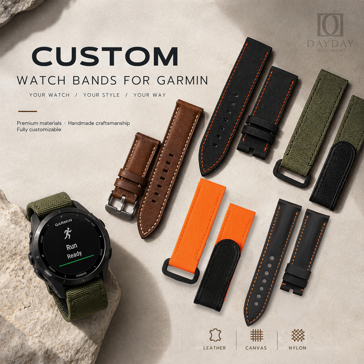 Custom handmade watch bands for Garmin