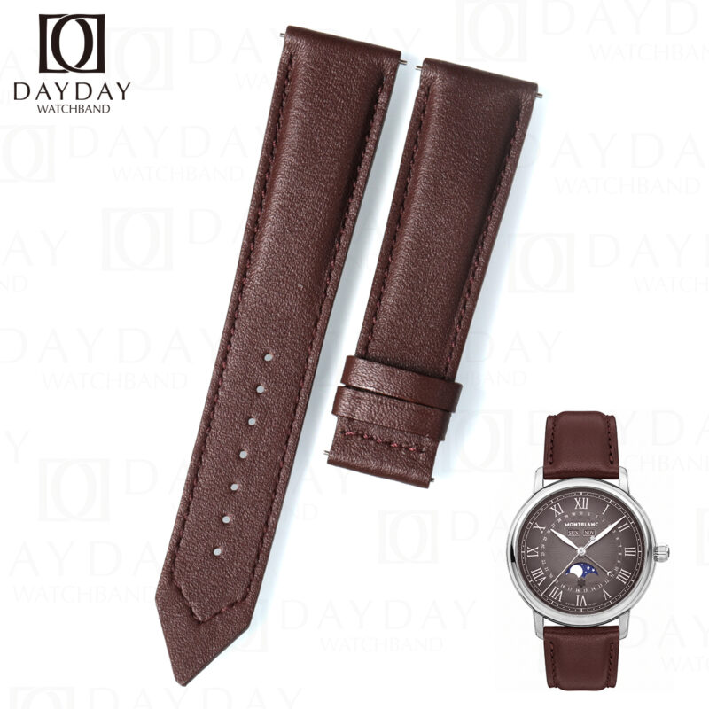 Handmade brown leather watch strap 20mm for montblanc