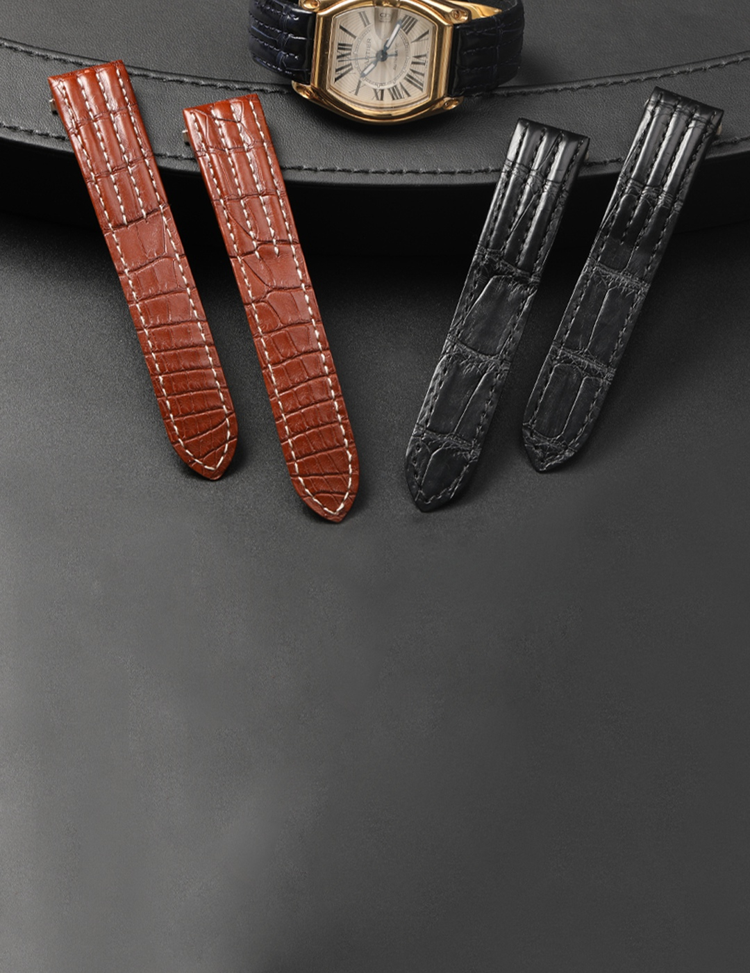 daydaywatchband handmade luxury black brown crocodile leather watch strap band for Cartier Roadster 19mm 20mm mobile